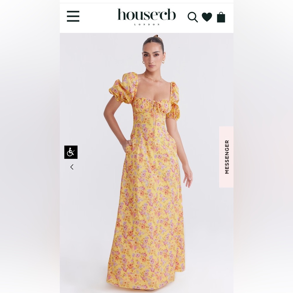 NWT house of CB FELIZIA BUTTER PRINT PUFF SLEEVE SUNDRESS - Size small & A-C CUP